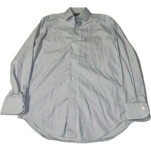 Saks Fifth Avenue Blue White Checkered Slim Fit 15 32/33 Button Up Dress Shirt M